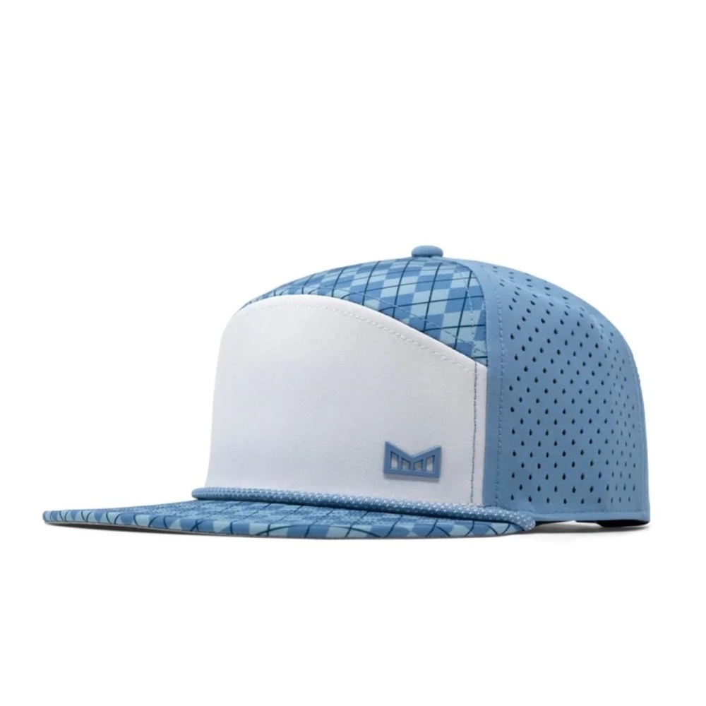 Melin Hydro Trenches Links Snapback Hat Blue Argyle